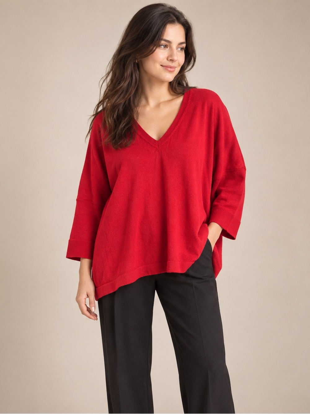 Eileen Fisher 100% Merino Wool V-neck Womens Fall Sweater Holiday Cozy Christmas